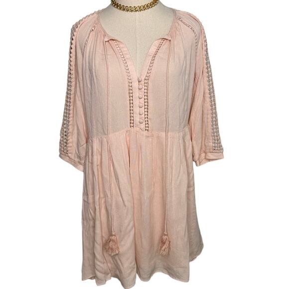 Heartloom boho crochet tassel tie 3/4 sleeve peasant prairie dress size small S - Picture 5 of 5